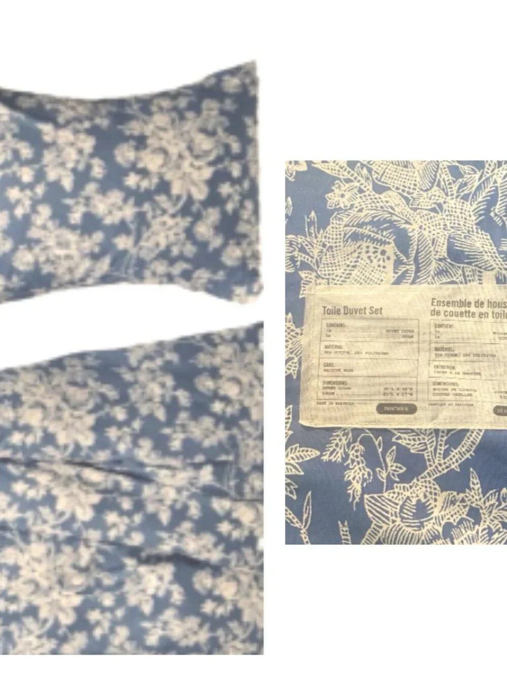 Urban Outfitters Toile Duvet and Sham Blue White Twin/Twin XL Dorm
